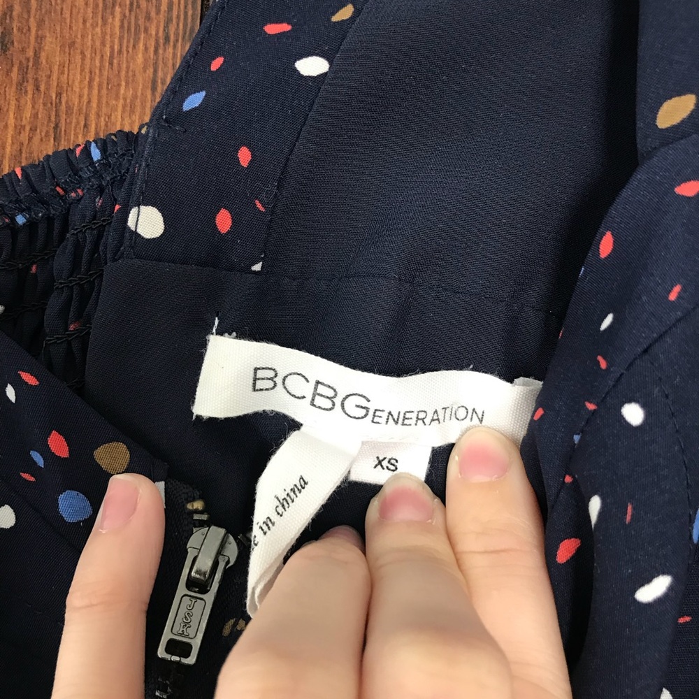 Bcbgeneration Zip Front Mini Navy Dotted Dress - image 8